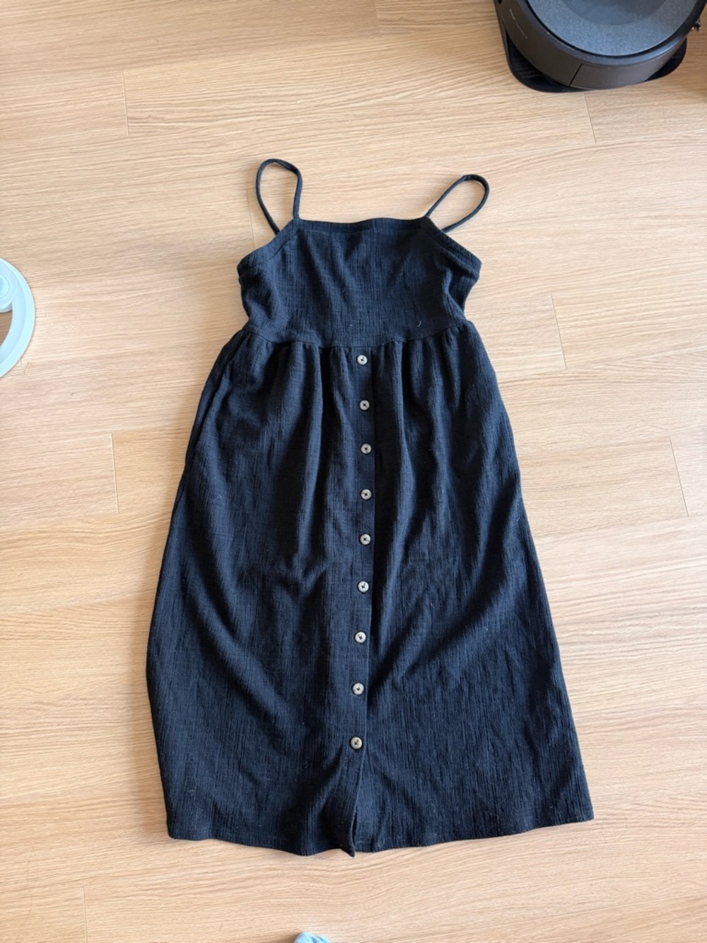 Madewell Black Button-Front Midi Dress with Spaghetti Straps